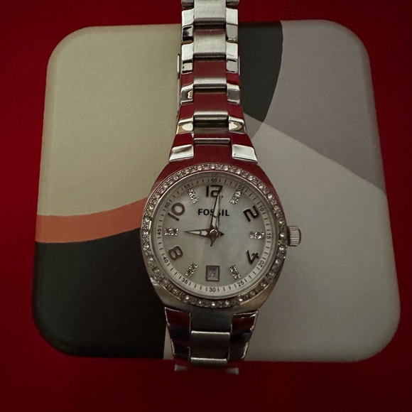 FOSSIL WATCH GLITZ BEZEL SILVER BRACELET BAND - Picture 3 of 11